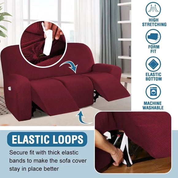 3 Seaters Super Stretch Recliner Sofa Covers Reclining Couch Cover Recliner Sofa - Picture 4 of 8